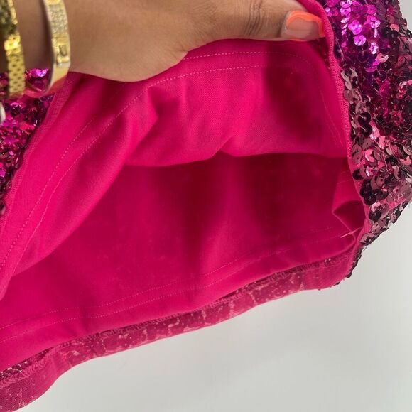 Manor Sequin Ombre Pink Red Bodycon Mini Skirt Stretch Party Size Large - Picture 7 of 12
